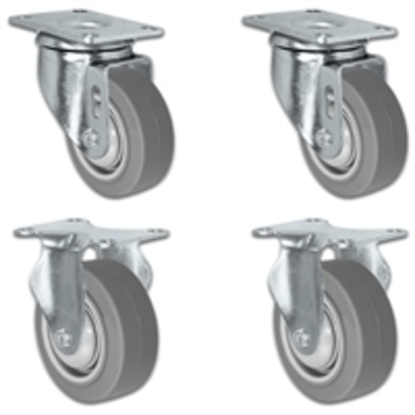 Casterhq 3"x1.25" Thermo Plastic Rubber Caster, 2 Swivel And 2 Rigid, PK4 21CS314FX35X-01-2S-2R